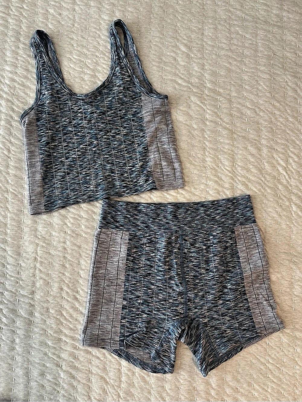 Free People Abstract Knit Cami & Shorts Set in Blue & Gray Medium Like New